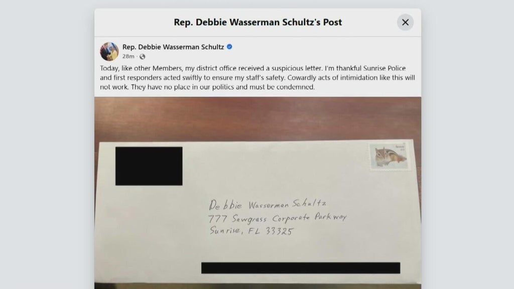 Congresswoman Debbie Wasserman-Schultz targeted by "suspicious envelope" at her Sunrise office — CBS Miami, Key Biscayne Community news