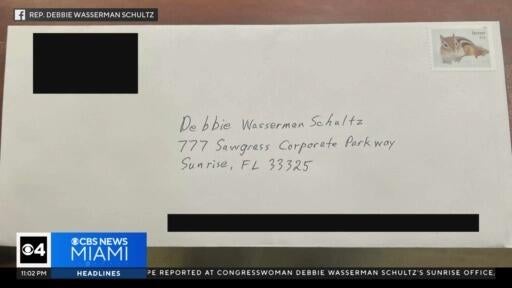 Congresswoman Debbie Wasserman Schultz's Sunrise office threatened by suspicious envelope — CBS Miami, Key Biscayne Community news
