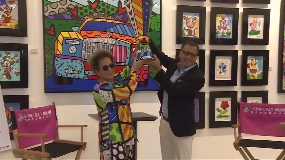Iconic artist Romero Britto makes unique trophy for NASCAR Championship Weekend in Homestead — WSVN 7 Miami-Dade, Key Biscayne Arts news