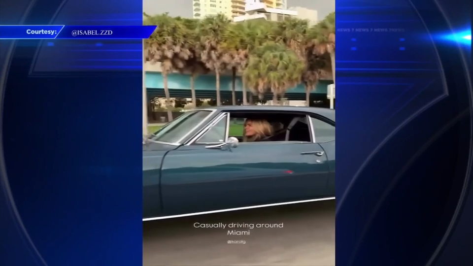 Fans spot Karol G driving through Miami in vintage Camaro — WSVN 7 Miami-Dade, Key Biscayne Arts news