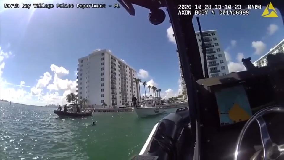Body camera, drone video captures officers rescuing dolphin stuck in Biscayne Bay — Key Biscayne Sports news